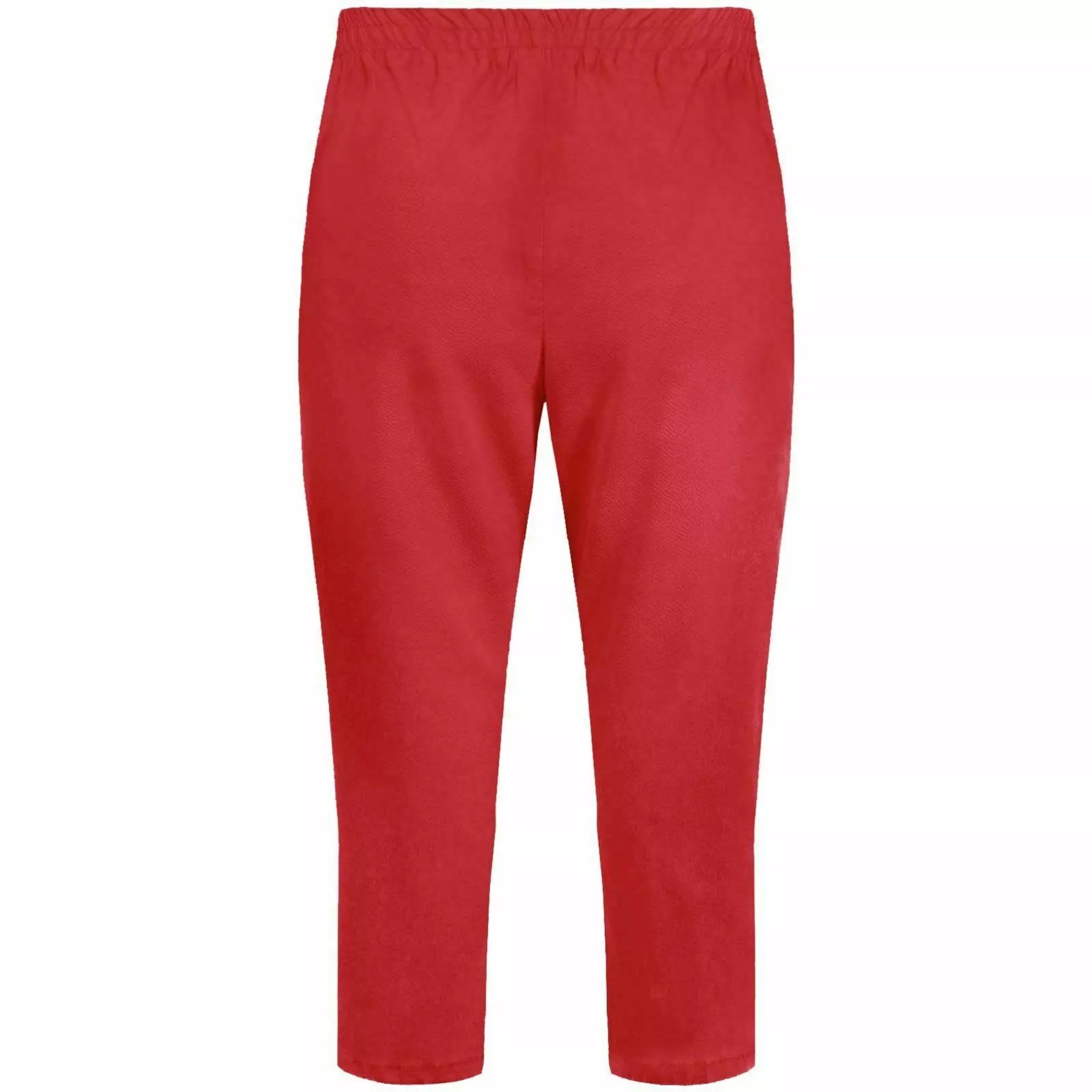 Ladies red 3/4 cropped trousers with zip pocket and button detail summer fashion